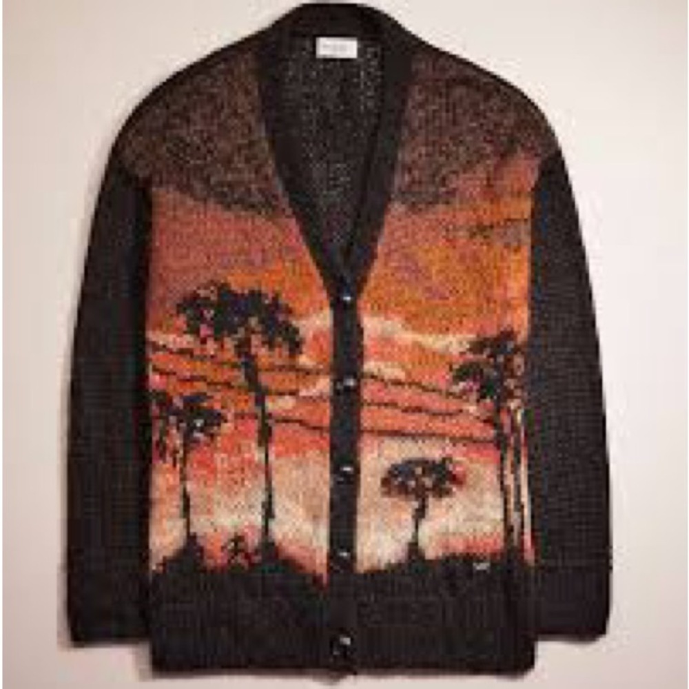 Coach Palm Tree Intarsia Mohair Wool Blend Cardigan